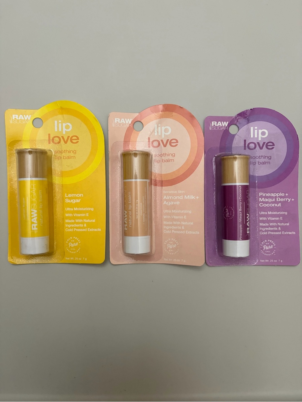3pc Raw Sugar Lip Love Bundle- Pineapple Maqui Coconut, Lemon Sugar, Almond